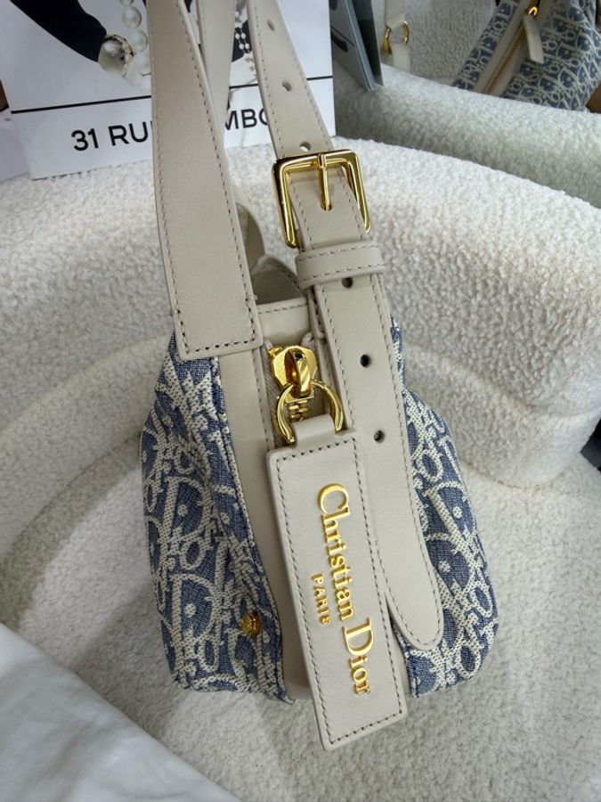 99新迪奥/Dior 小号 D-Journey 老花M2416UDFD_M925 蓝色酒椰草格纹布 Oblique 印花和浅饼干色光滑牛皮革-3