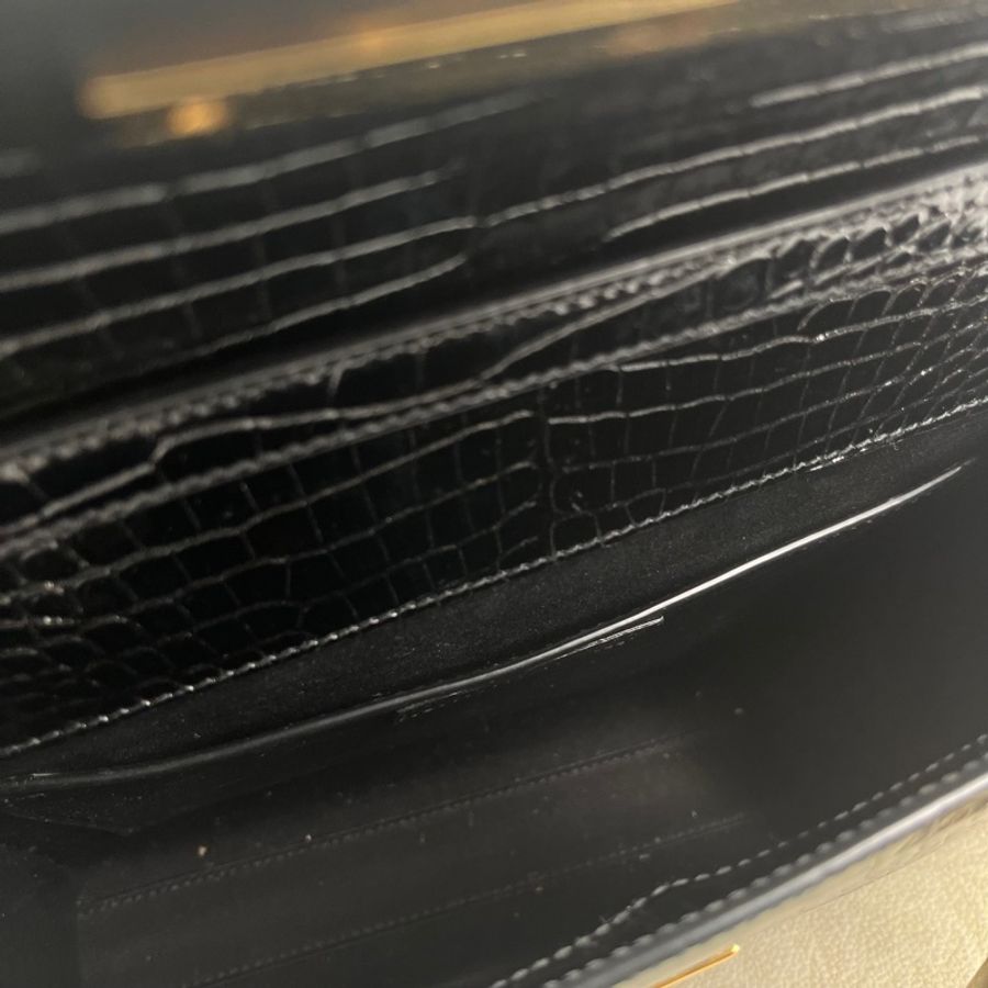 YSL聖羅蘭 黑金曼哈頓小號 鰐魚壓紋 氣質百搭 單肩斜挎都可-5
