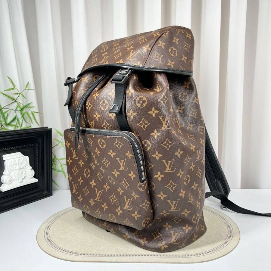 LV路易威登 Zack Macassar 經典Logo圖案印花 老花帆布拼牛皮 雙肩包-3