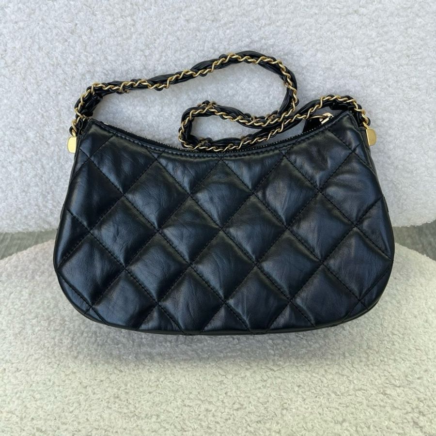 Chanel/香奈兒 23K黑金腋下hobo包單肩包 大號 芯片款-3
