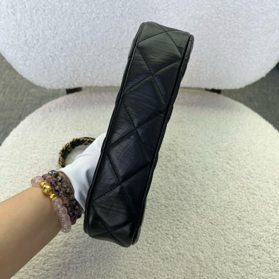 Chanel/香奈兒 23K黑金腋下hobo包單肩包 大號 芯片款-4