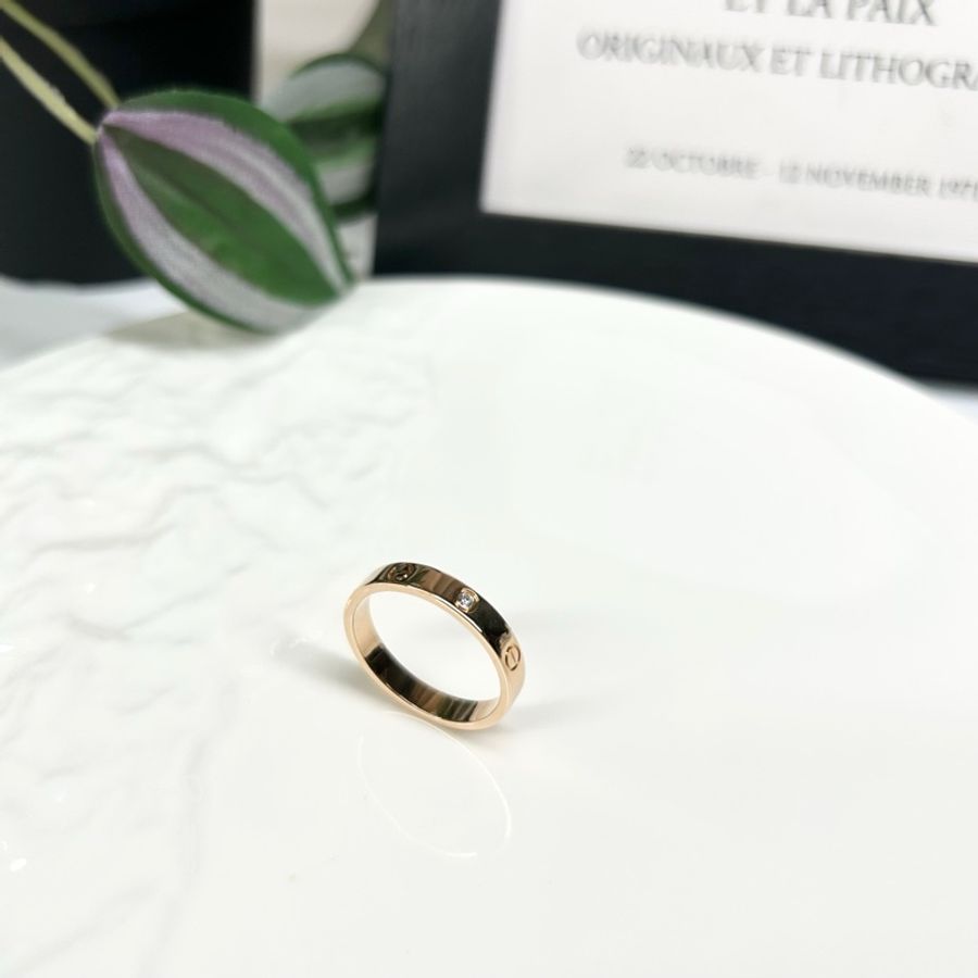 卡地亞Cartier love系列單鑽窄版戒指 18K玫瑰金尺碼:60-6