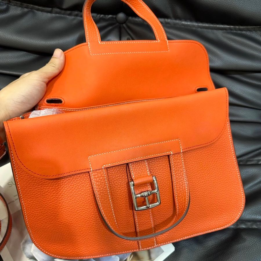 🧡Hermes愛馬仕 halzan 31 togo皮 火焰橙 銀扣 手提包斜背包-2