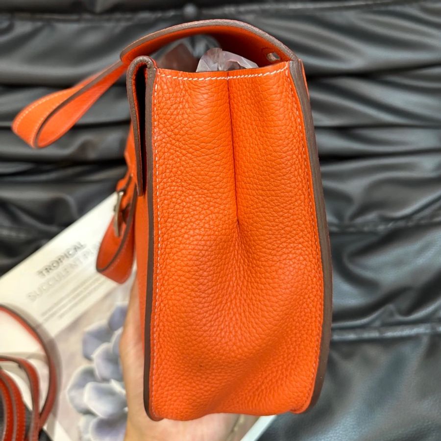 🧡Hermes愛馬仕 halzan 31 togo皮 火焰橙 銀扣 手提包斜背包-4