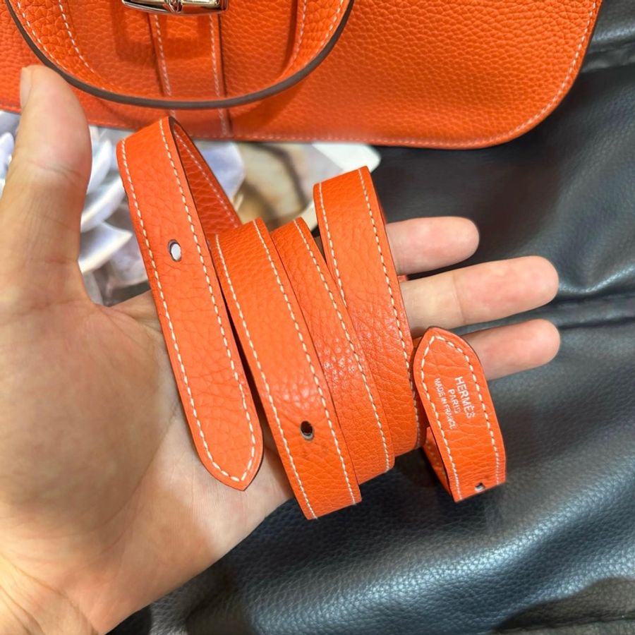 🧡Hermes愛馬仕 halzan 31 togo皮 火焰橙 銀扣 手提包斜背包-8