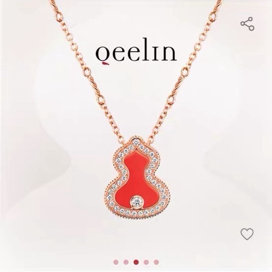 99新 Qeelin麒麟 紅葫蘆鑲鑽項鍊 竹節鏈很好看 Wulu系列 18K玫瑰金 有內外盒-5