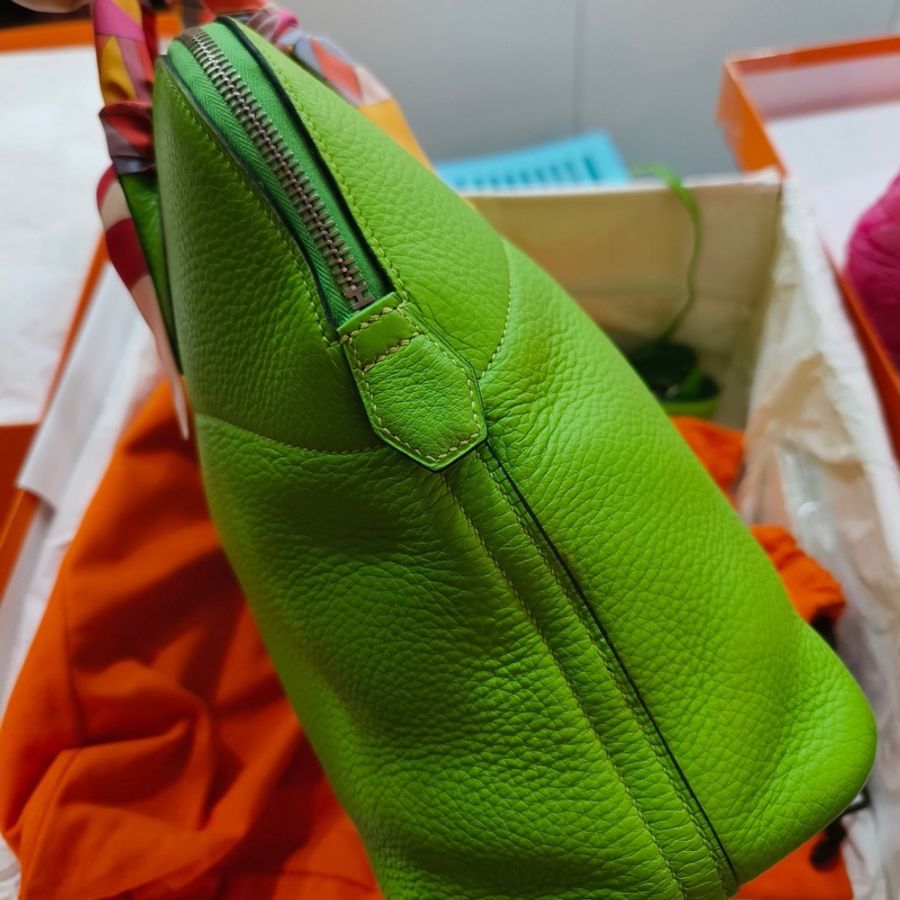 愛馬仕/Hermes 綠色 bolide 31 tc皮 保齡球包 框G刻-3
