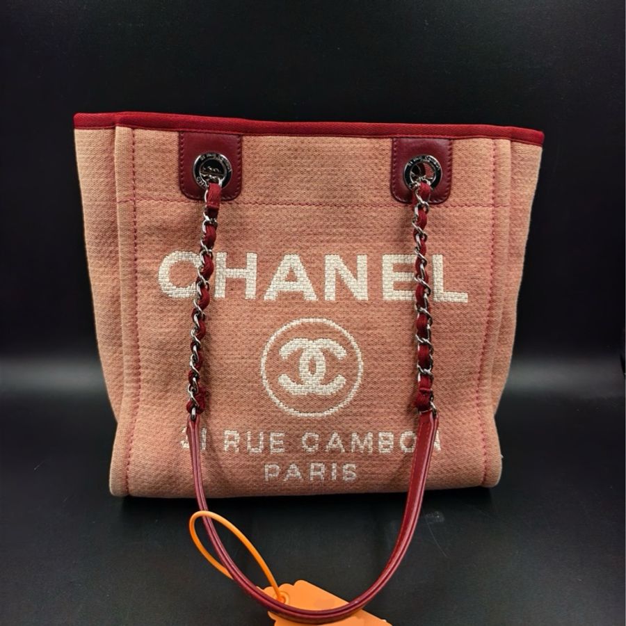 CHANEL 香奈兒 沙灘包 粉色帆布拼皮單肩包斜挎包-0