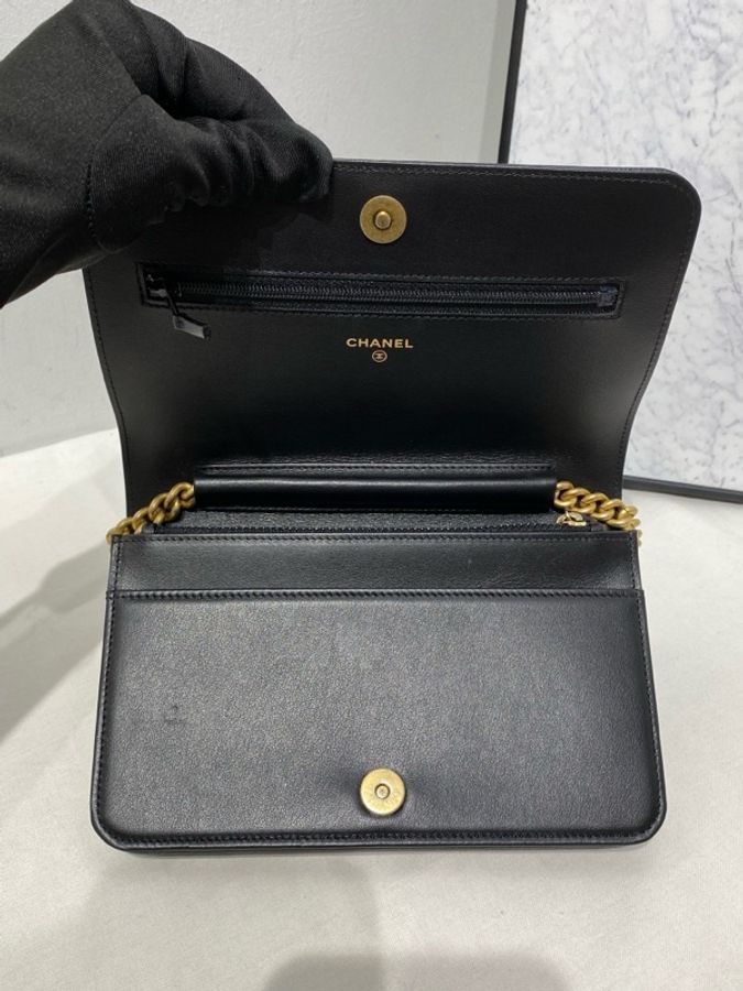 Chanel 香奈兒 leboy woc鏈條包 黑金荔枝皮 29開尺寸:12x19x3.5cm-9