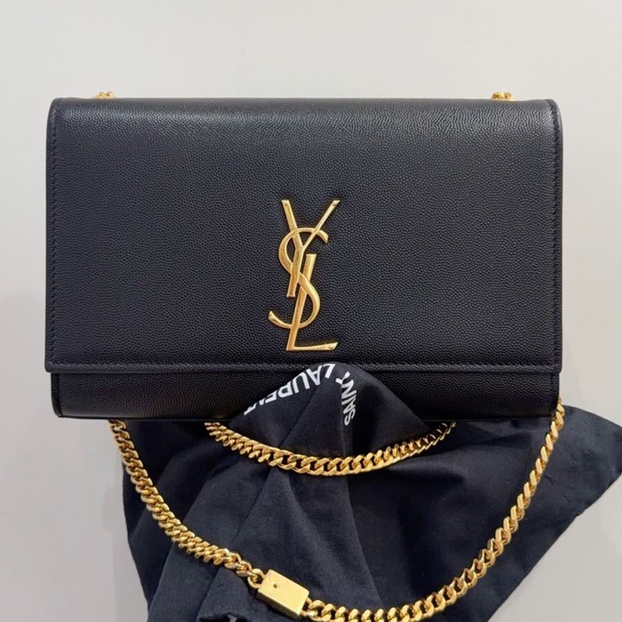 YSL聖羅蘭 Kate系列黑金魚子醬牛皮鏈條包中號 19年編碼-0