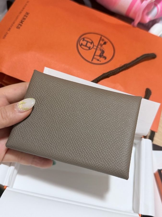 2026 最新G刻 HERMES Calvi Duo 卡片夾/零錢包 大象灰-1
