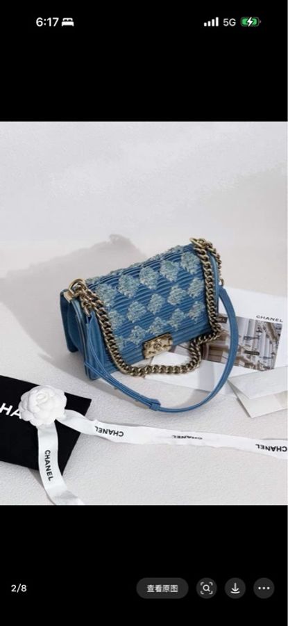 Chanel • 經典淺牛仔拼粗毛呢銀釦Le Boy 25 中號 🈶購證-2