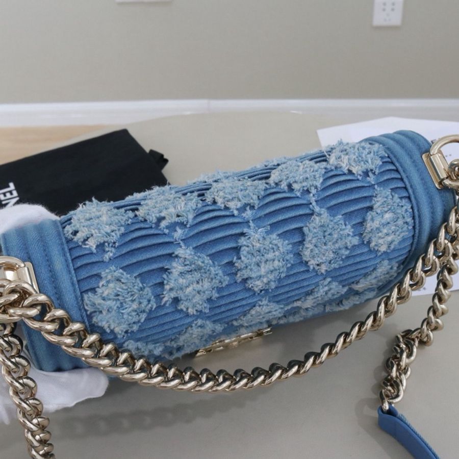 Chanel • 經典淺牛仔拼粗毛呢銀釦Le Boy 25 中號 🈶購證-6