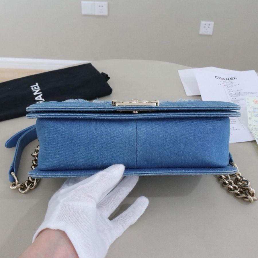 Chanel • 經典淺牛仔拼粗毛呢銀釦Le Boy 25 中號 🈶購證-7