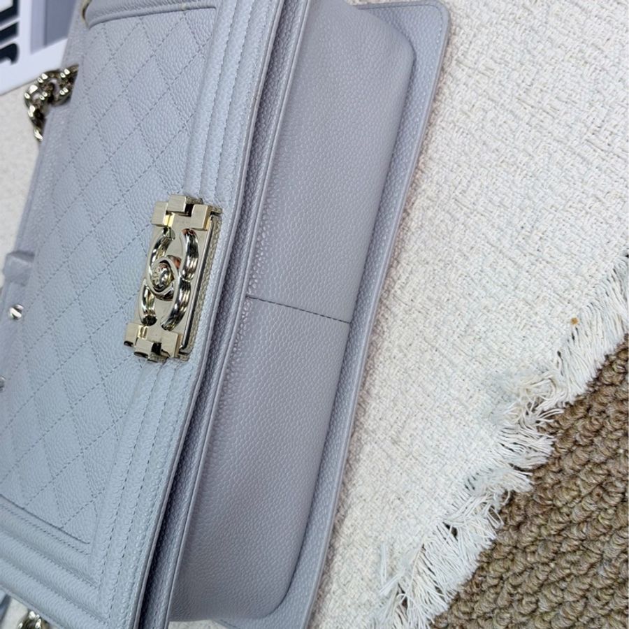 Chanel • 經典珍珠灰荔枝牛皮金釦Le Boy 25 中號 🈶保卡-5