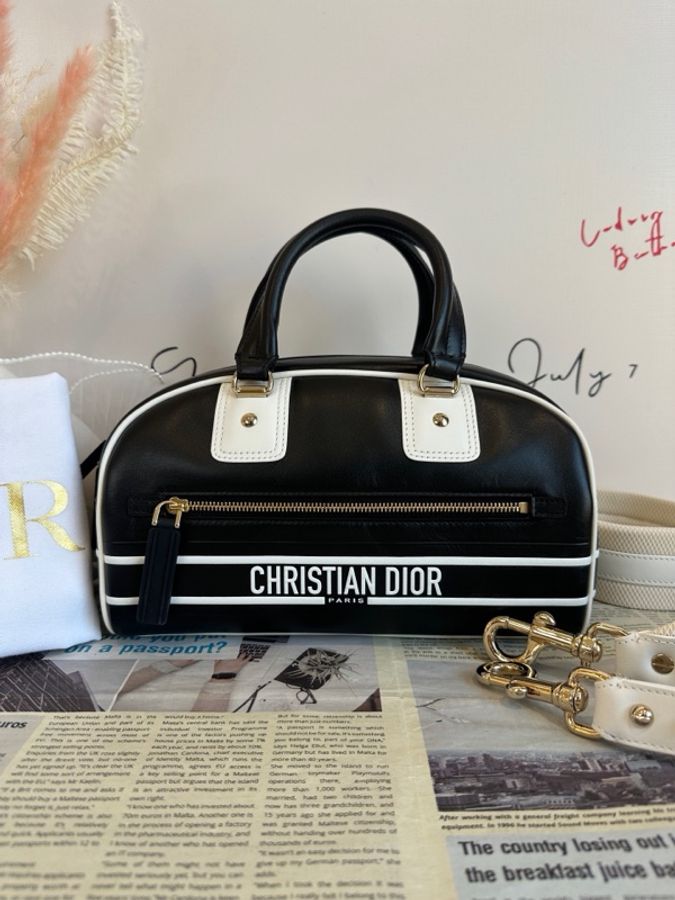 99新迪奧/Dior 全皮黑拼白保齡球 小號 芯片款 底長25cm-0