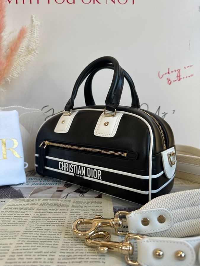 99新迪奧/Dior 全皮黑拼白保齡球 小號 芯片款 底長25cm-2