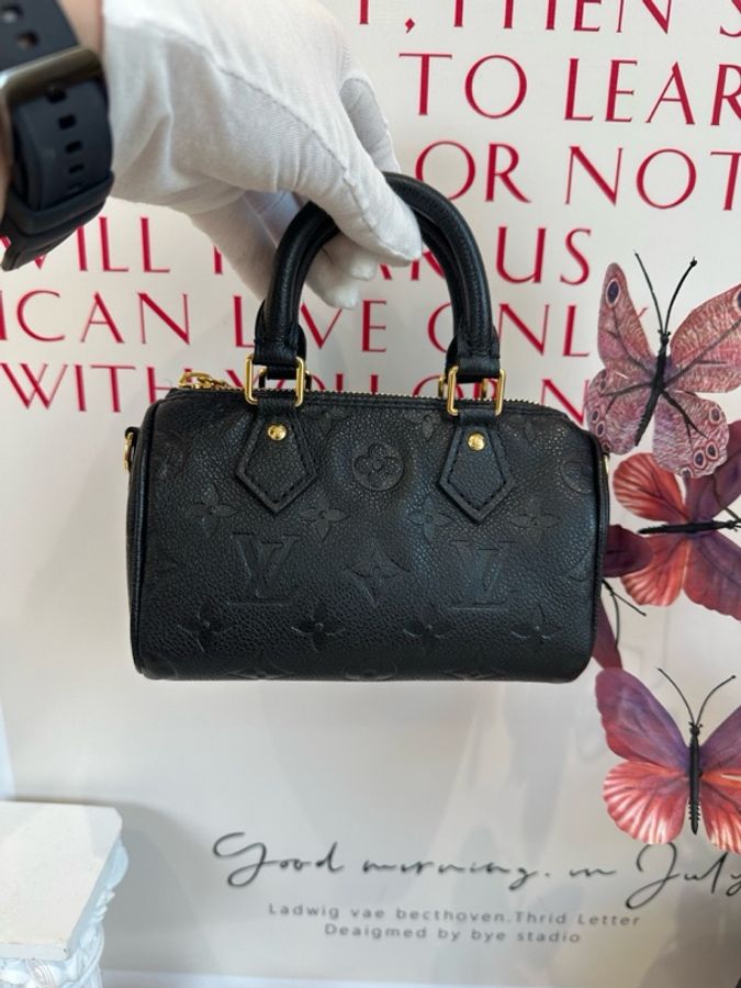 99新 路易威登/Louis Vuitton Speedy Nano 黑色全皮 芯片款 底長16c-5