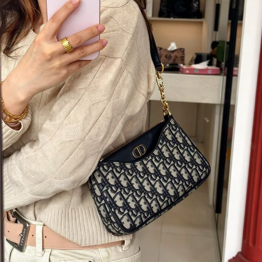 Dior Hobo Avenue三合一腋下包 金扣 藍色老花刺繡 21*13*5 98新配件子袋*2 塵袋-1