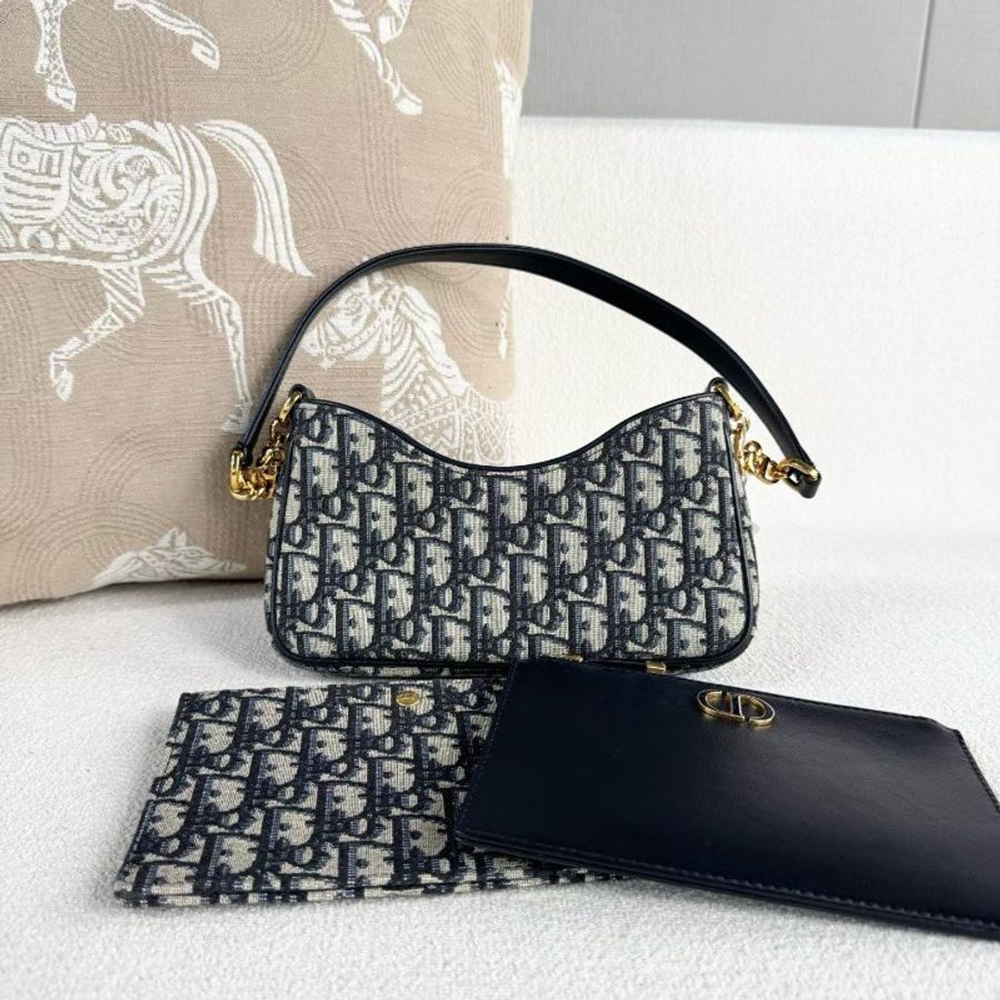 Dior Hobo Avenue三合一腋下包 金扣 藍色老花刺繡 21*13*5 98新配件子袋*2 塵袋-2