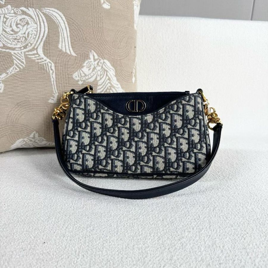 Dior Hobo Avenue三合一腋下包 金扣 藍色老花刺繡 21*13*5 98新配件子袋*2 塵袋-3