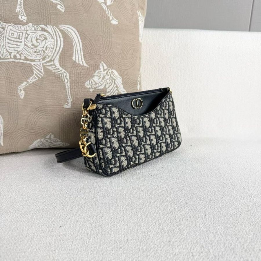 Dior Hobo Avenue三合一腋下包 金扣 藍色老花刺繡 21*13*5 98新配件子袋*2 塵袋-4