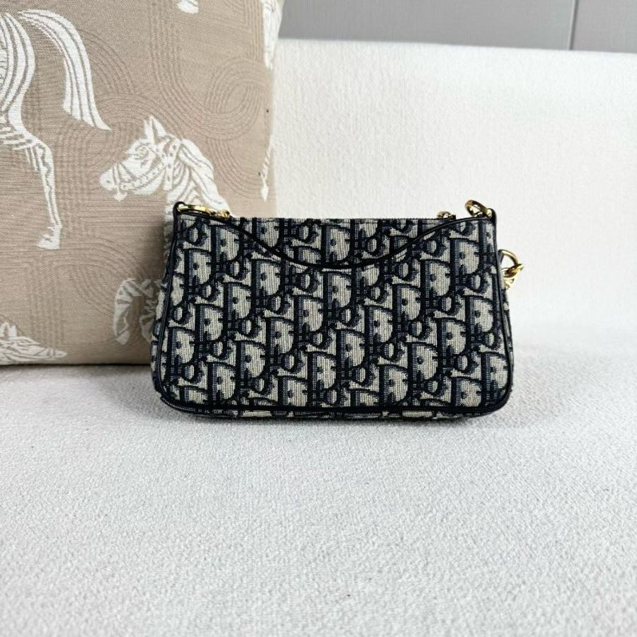 Dior Hobo Avenue三合一腋下包 金扣 藍色老花刺繡 21*13*5 98新配件子袋*2 塵袋-7