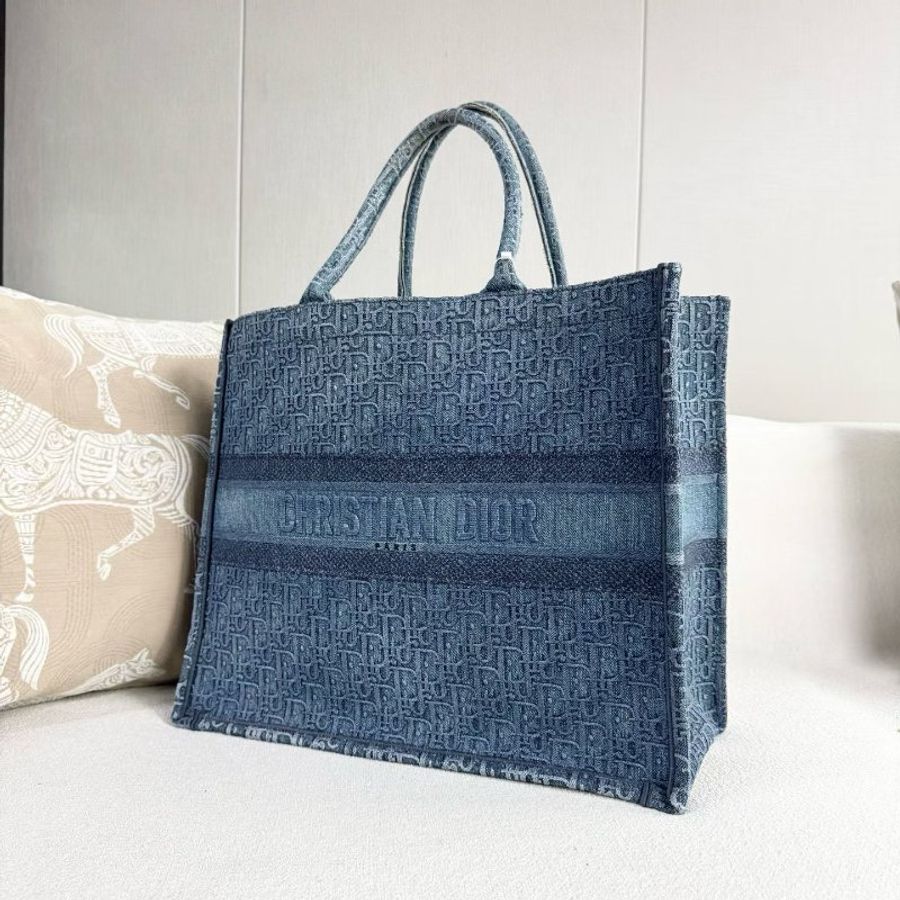 Dior 老花牛仔BookTote托特包大號 藍色 42*35*18 98新配件塵袋 保卡-6