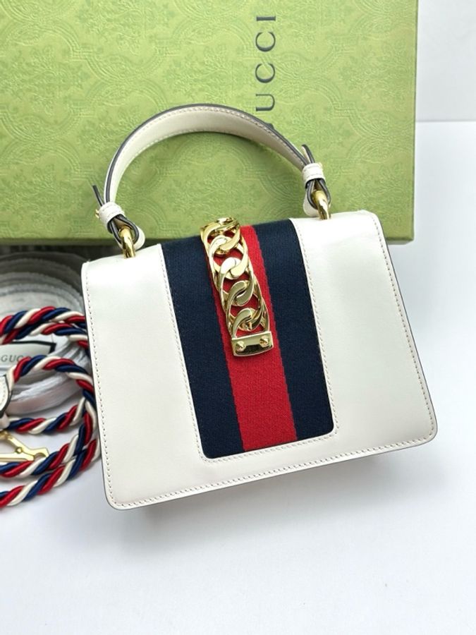 99新 Gucci古馳 小號塞爾維亞白色手提包-1