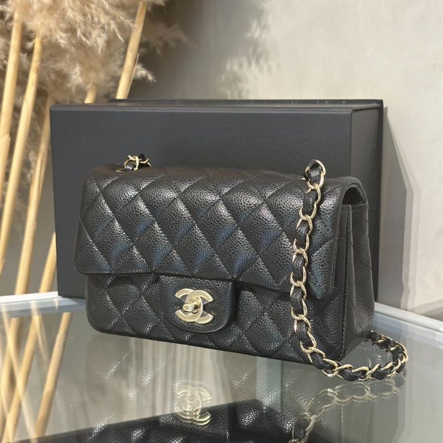 CHANEL 經典口蓋包Mini CF20 - 粒面牛皮黑金25開-3