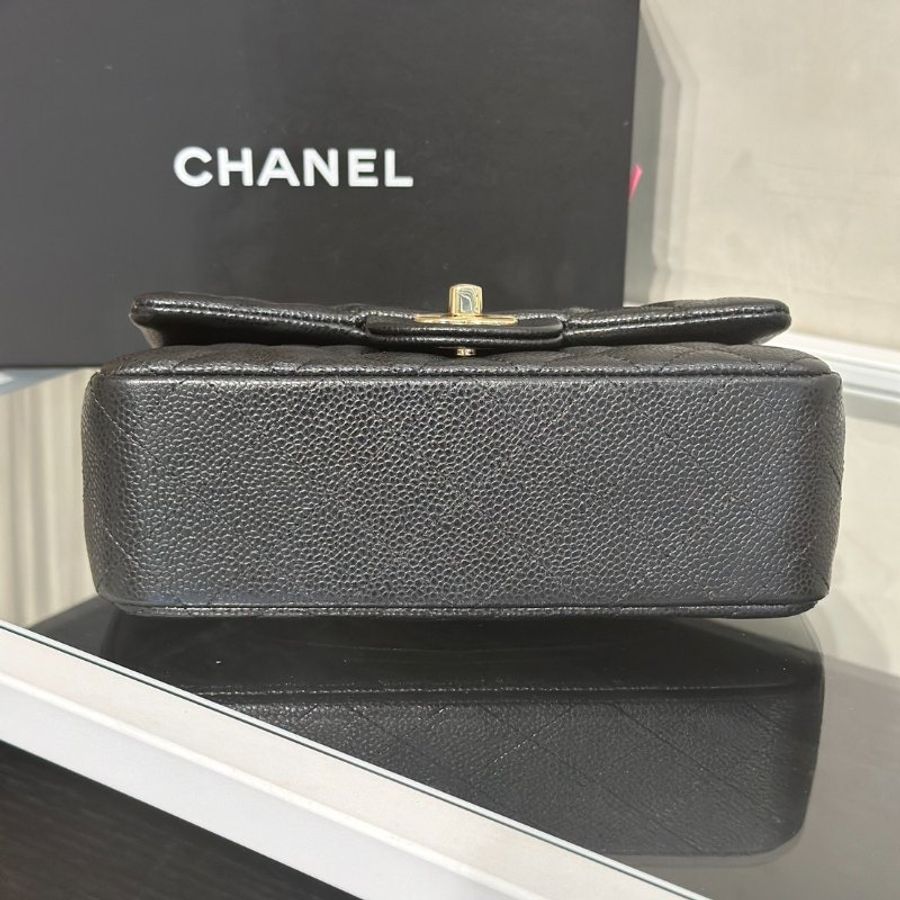 CHANEL 經典口蓋包Mini CF20 - 粒面牛皮黑金25開-5
