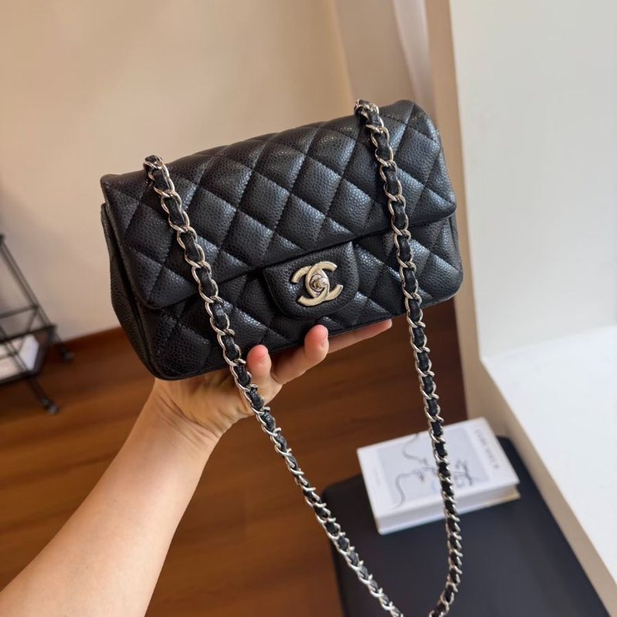 CHANEL 經典口蓋包Mini CF20 - 粒面牛皮黑金25開-11