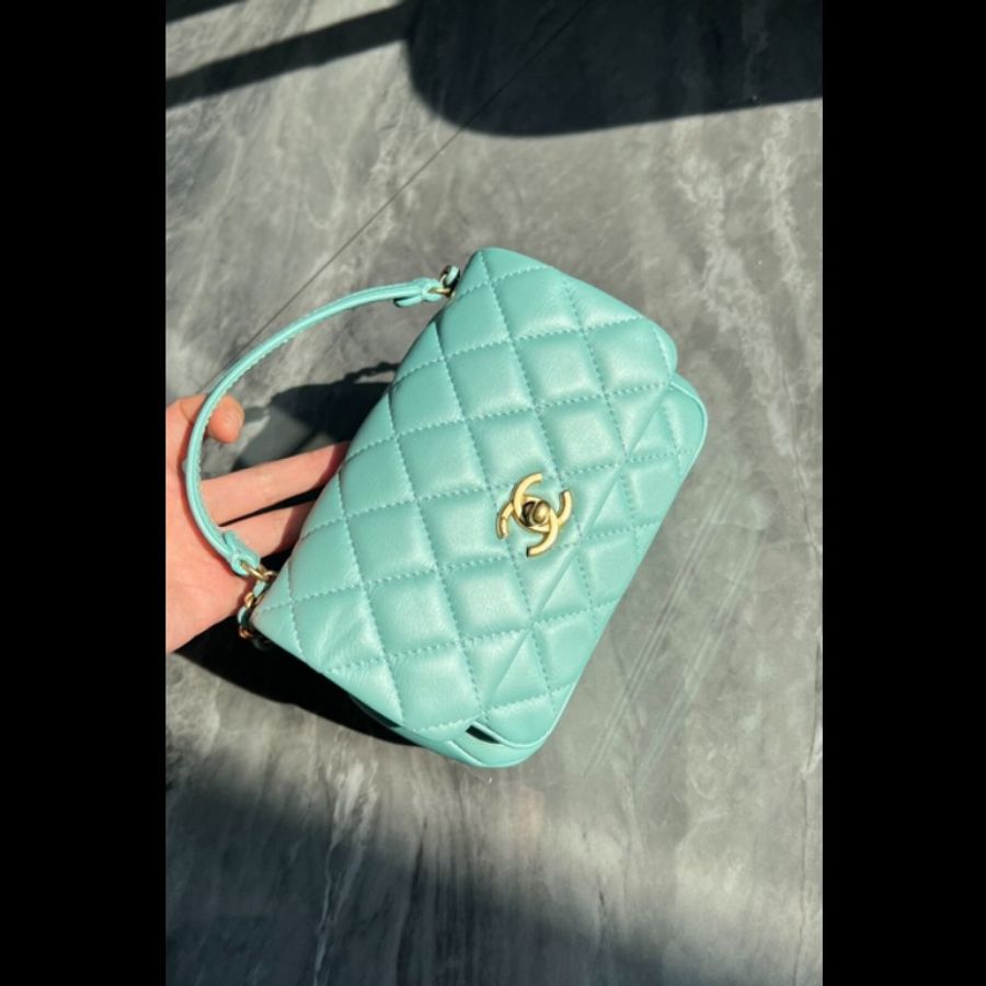 香奈兒/Chanel 口蓋包 方胖子 郵差包 相機包Tiffany湖水藍-0