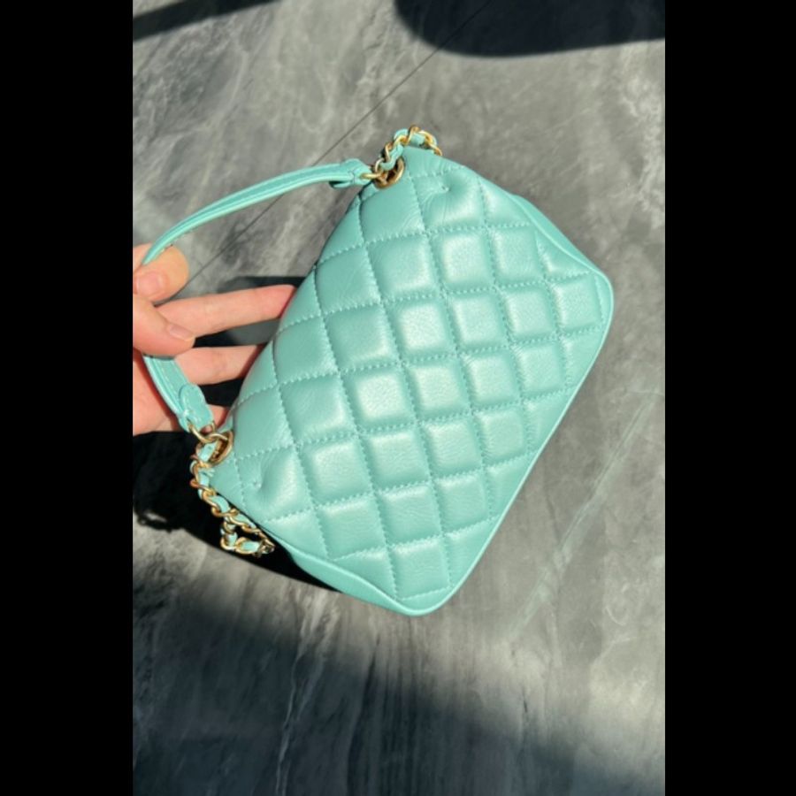 香奈兒/Chanel 口蓋包 方胖子 郵差包 相機包Tiffany湖水藍-1