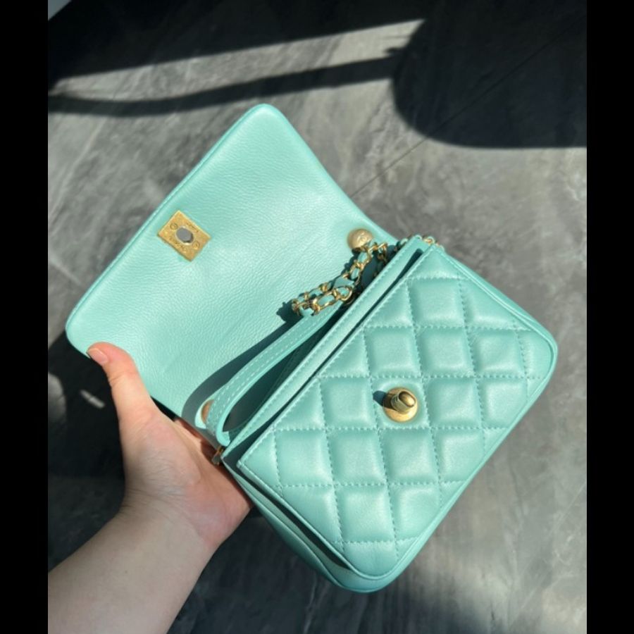 香奈兒/Chanel 口蓋包 方胖子 郵差包 相機包Tiffany湖水藍-2