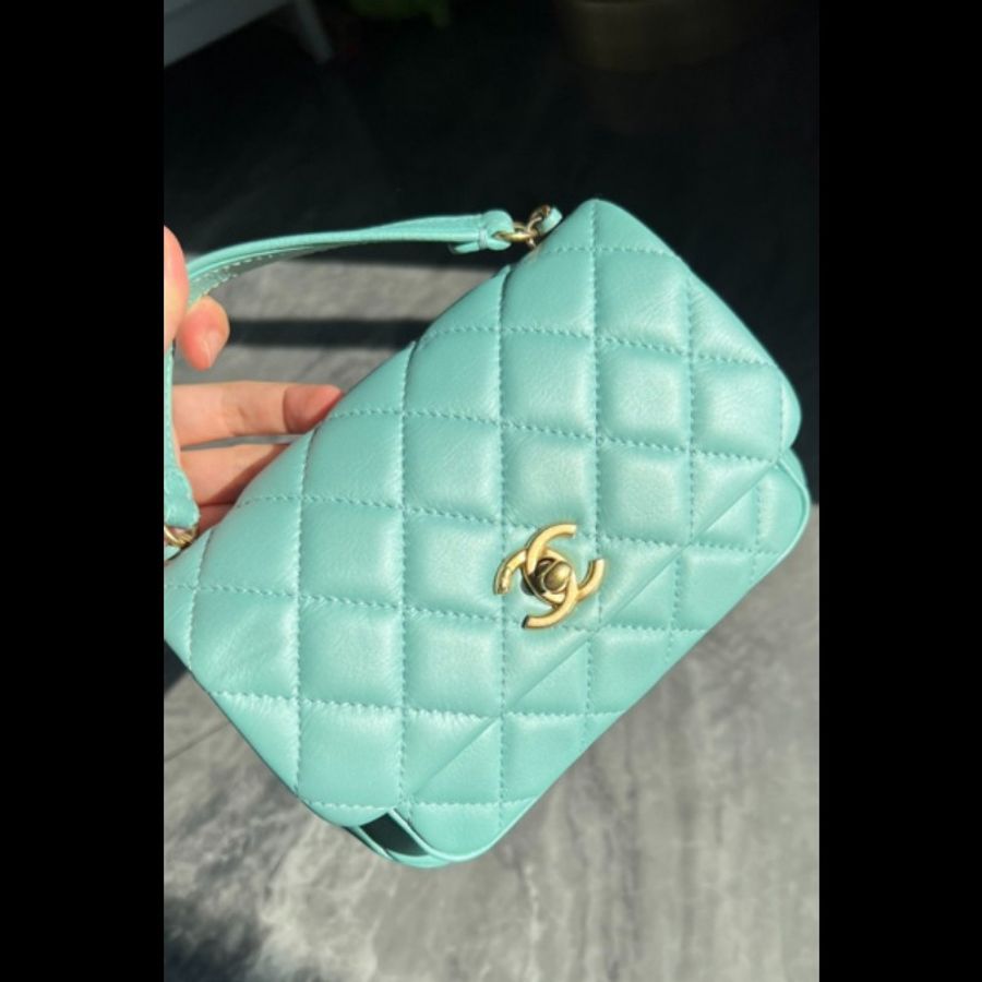 香奈兒/Chanel 口蓋包 方胖子 郵差包 相機包Tiffany湖水藍-4