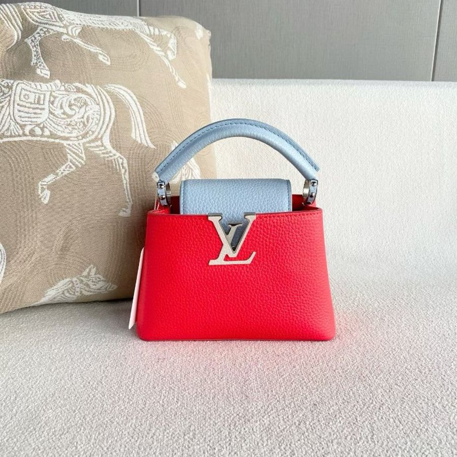 LV 拼色Capucines mini 藍色拼西瓜紅 牛皮 20*13*8 98新配件肩帶塵袋-5
