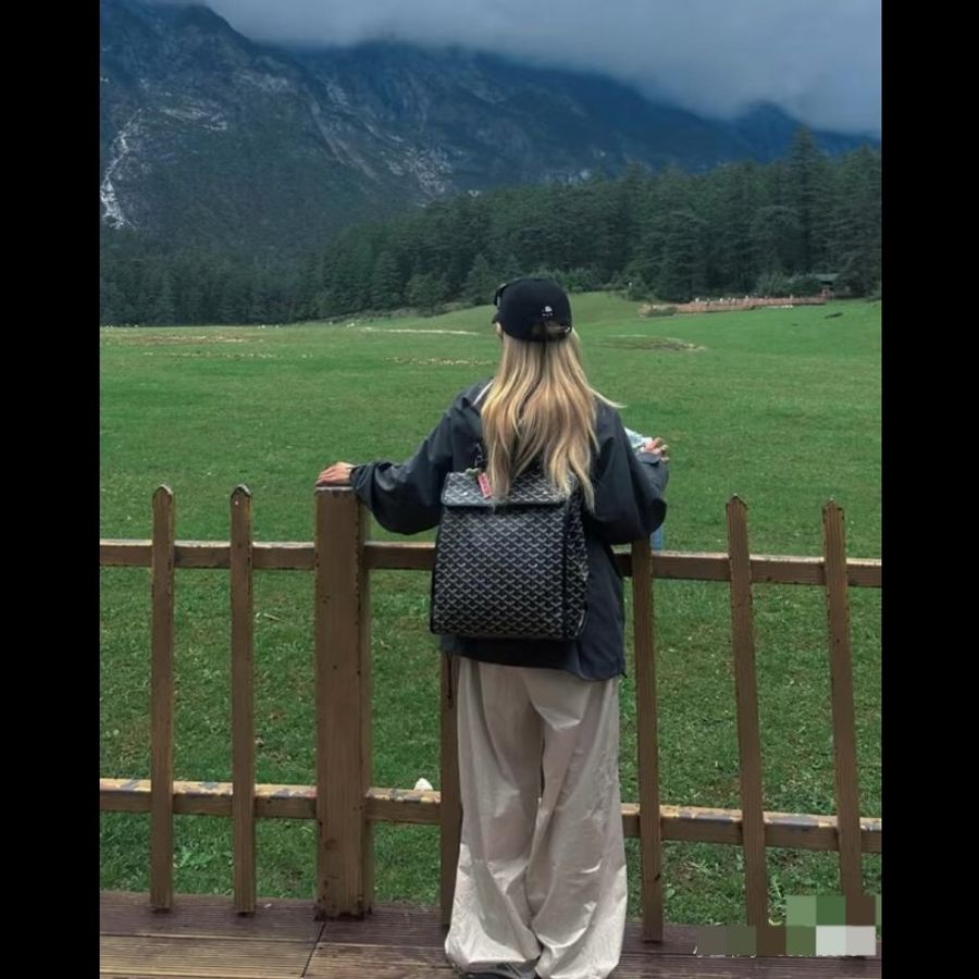 戈雅/Goyard 黑色老花雙肩包,內裡招財黃 可折疊設計 男女同款 超輕便-0