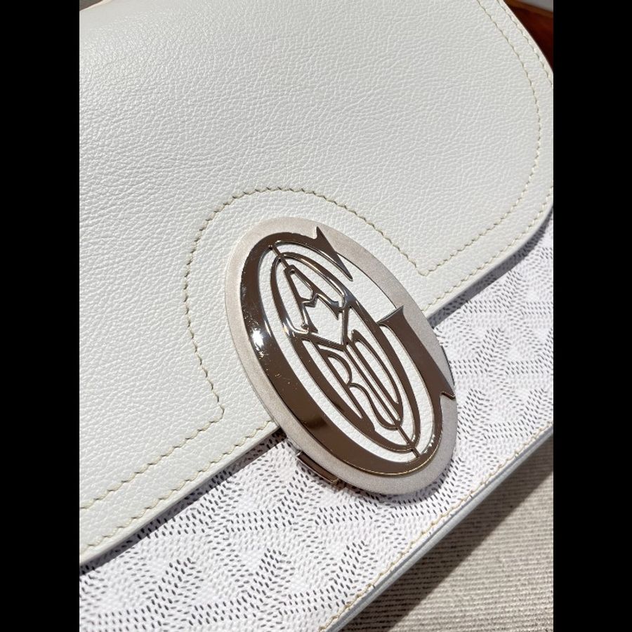 Goyard 戈雅白色帆布拼皮郵差包-4