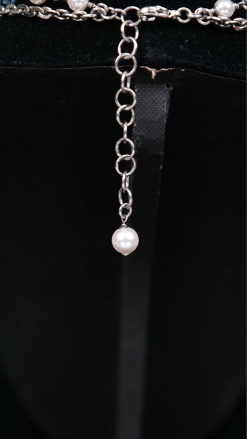 Chanel 19年蓝色莱茵石镂空cc流苏吊坠多次项链-7