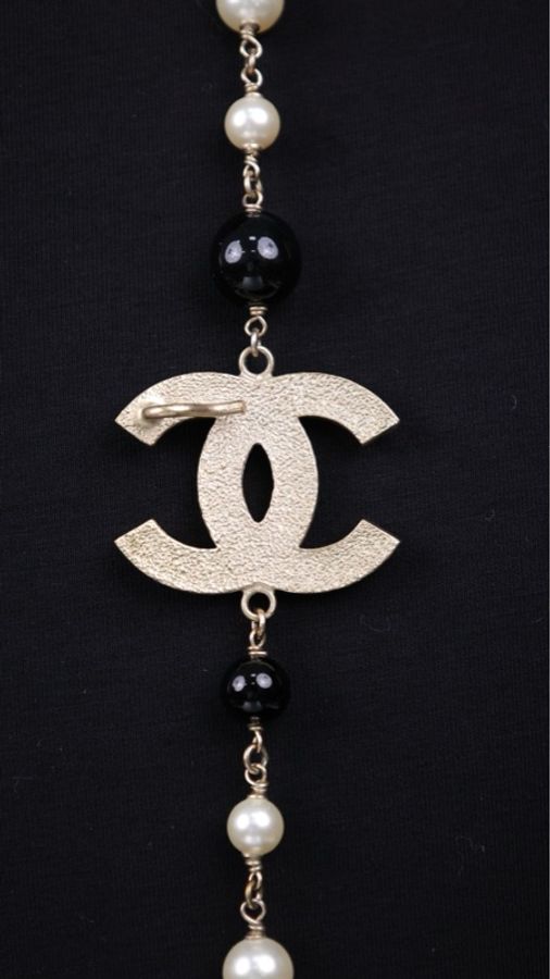 Chanel 08年旋转木马系列黑白珍珠CC旋转木马吊坠长项链毛衣链-16