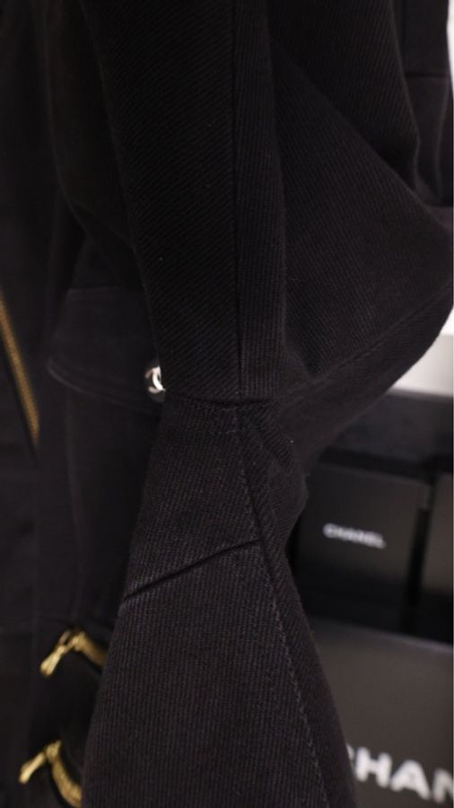 Chanel 94年黑金丹宁牛仔四口袋拉链夹克棉服外套-44