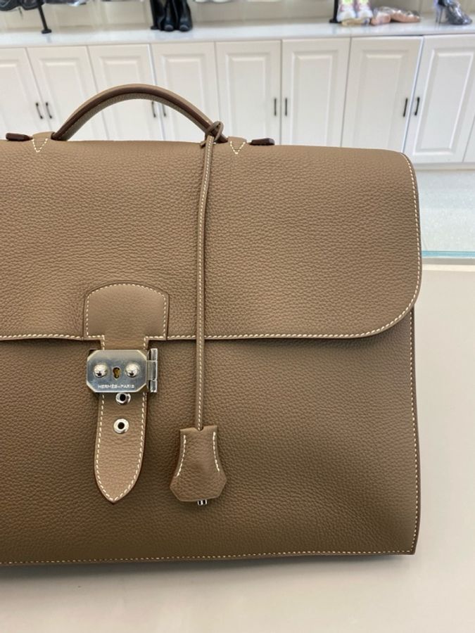 Hermes/愛馬仕  Sac a Depeche 手提公文包 大象灰 銀扣 togo皮-3