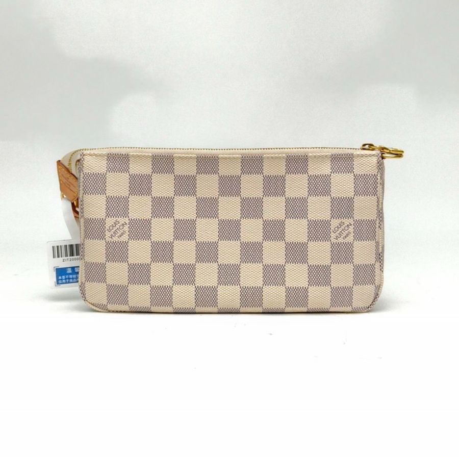 LOUIS VUITTON Pochette大麻將包白棋格PVC金扣晶片肩背包-2