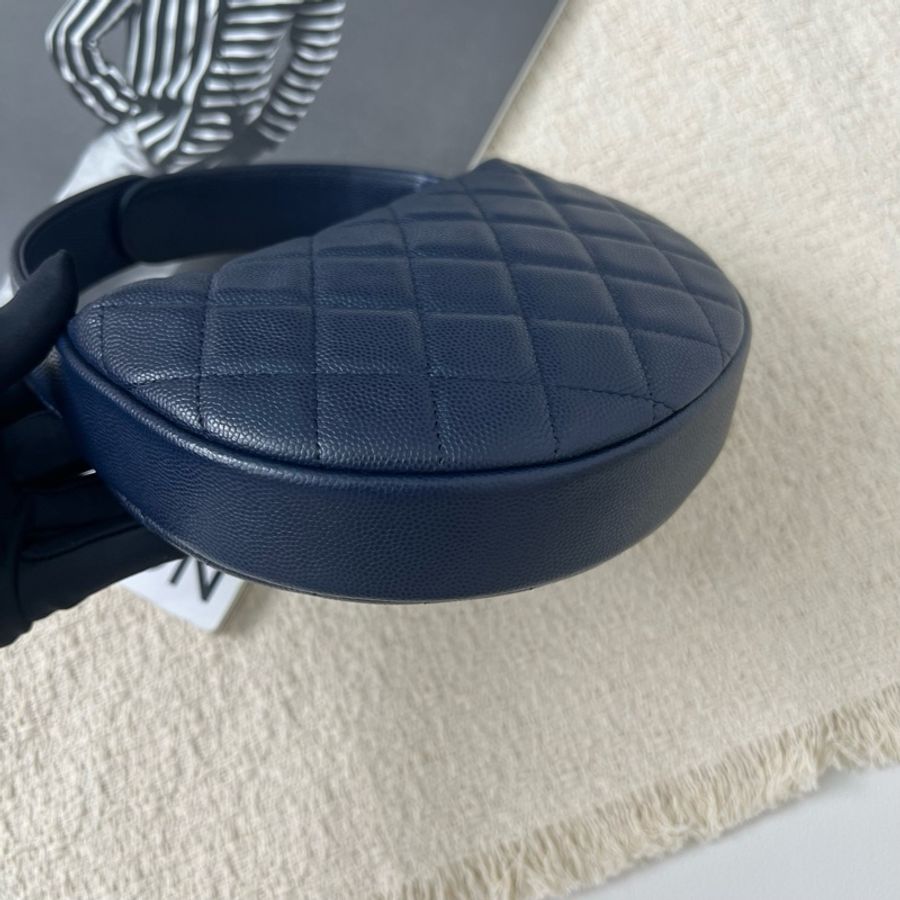 CHANEL/香奈兒 海軍藍金扣 呼啦圈包 手提包 芯片款-4