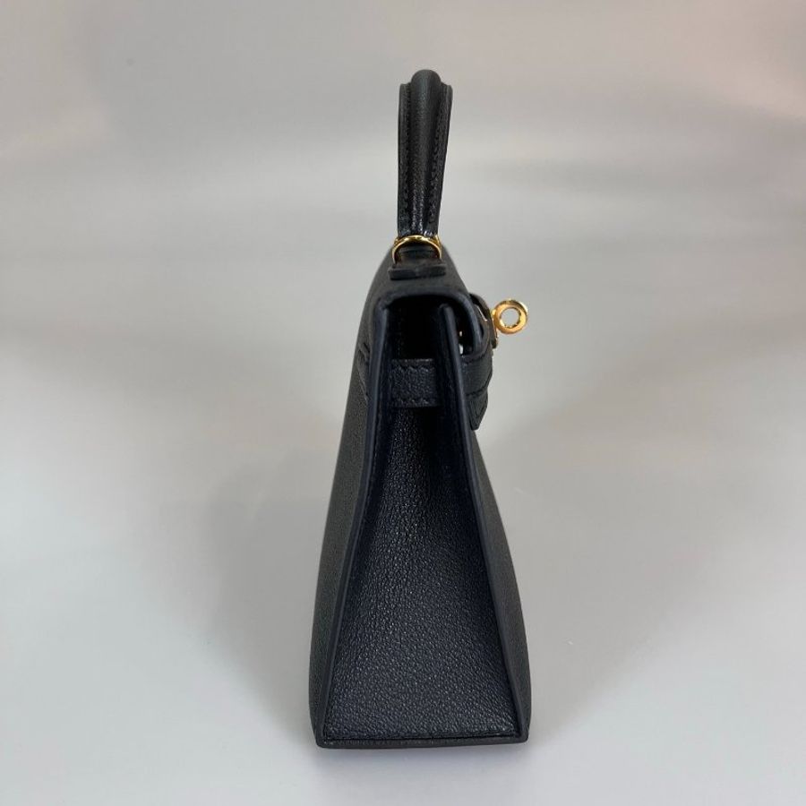 HERMES A刻 山羊皮 黑金KELLY MINI包 II代-2