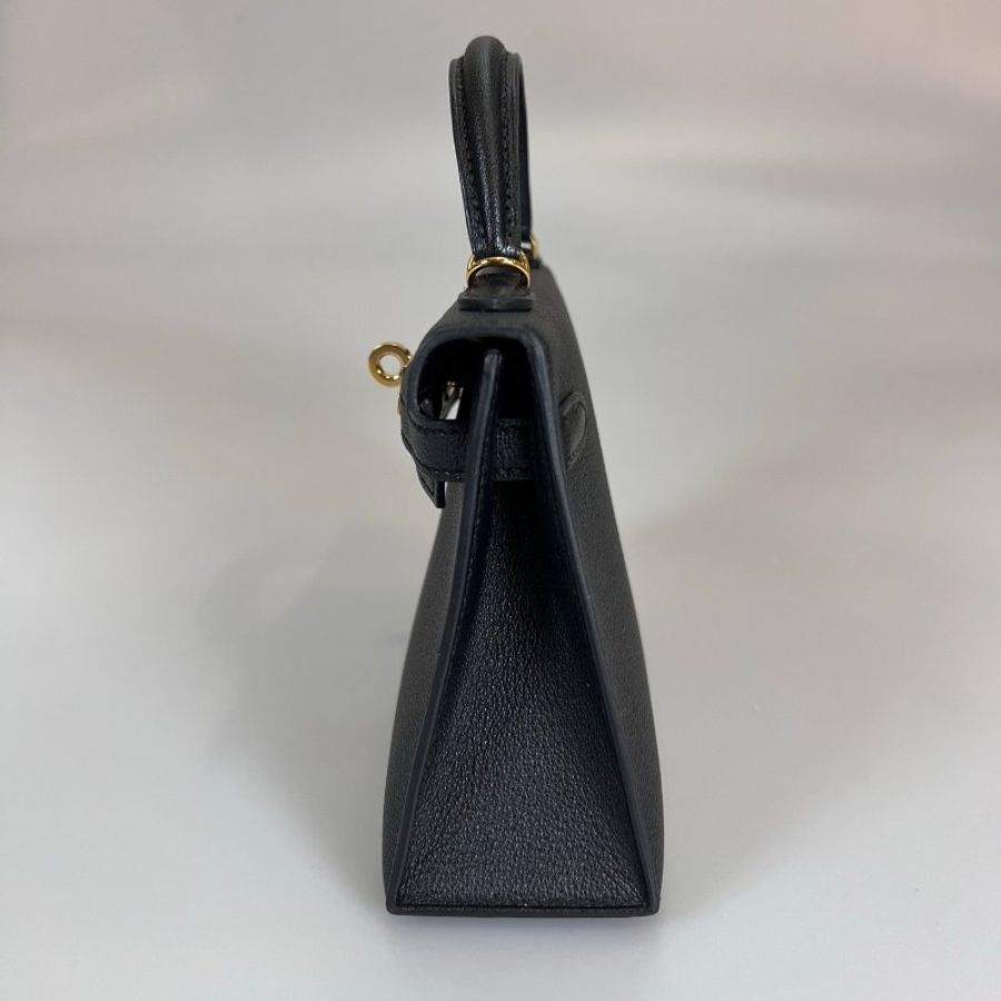 HERMES A刻 山羊皮 黑金KELLY MINI包 II代-3