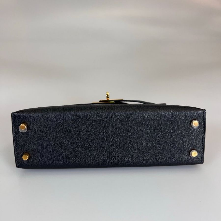 HERMES A刻 山羊皮 黑金KELLY MINI包 II代-4
