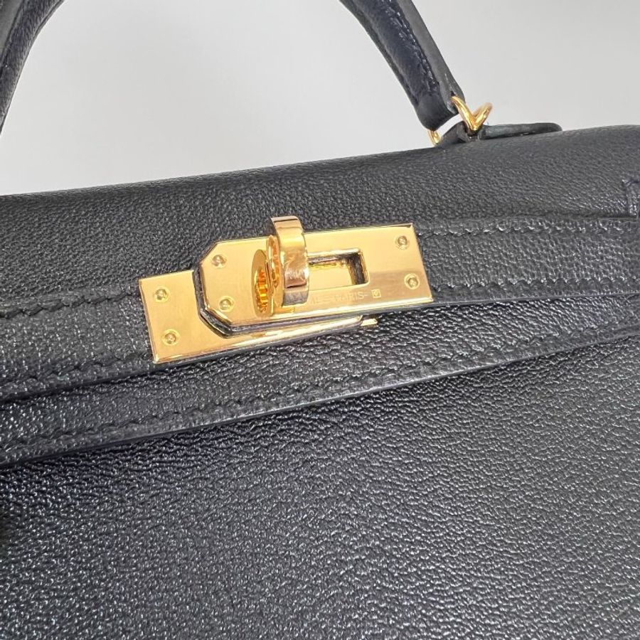 HERMES A刻 山羊皮 黑金KELLY MINI包 II代-6