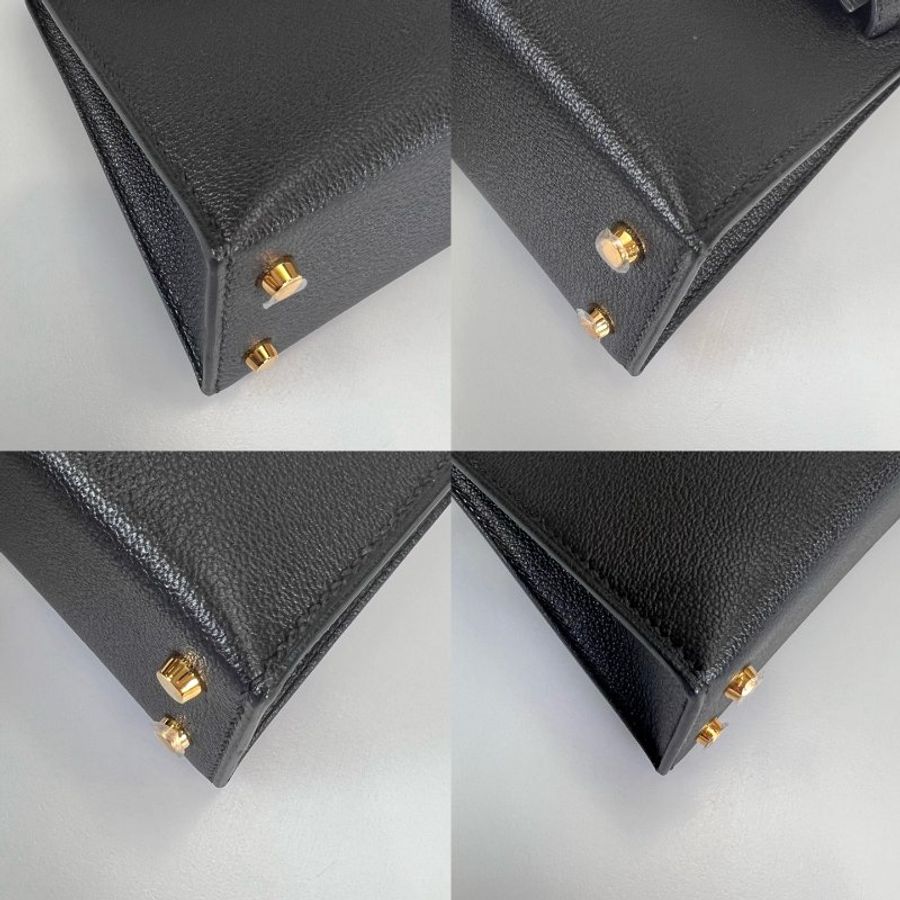 HERMES A刻 山羊皮 黑金KELLY MINI包 II代-10